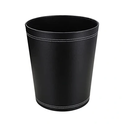 Afbeelding van KINGFOM™ Klassieke prullenbak van leer voor kantoor, badkamer, keuken, slaapkamer (zwart)