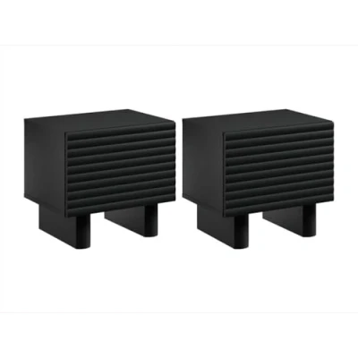 Afbeelding van Vente unique Set van 2 nachtkastjes met 1 deur MDF Zwart LUDIMA L 50 cm x H 46.1 D 36.8