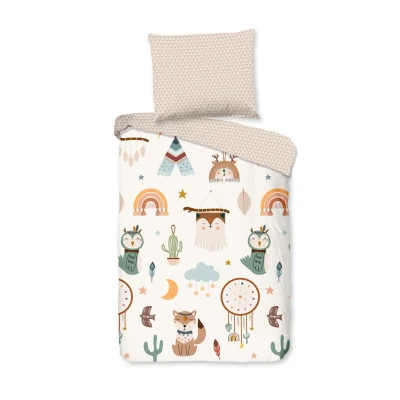 Afbeelding van Cheqo® Dekbedovertrek voor Kinderen 140x200 cm Tipi Tenten en Dieren Print Zand 1 Persoons 100% Katoen
