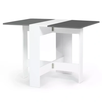 Afbeelding van Table console pliable EDI 2 4 personnes bois blanc plateau gris
