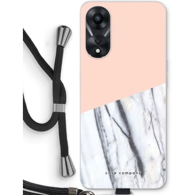 Afbeelding van Case Company® hoesje met Koord geschikt voor Oppo A58x A touch of peach Telefoonhoesje Zwart Bescherming aan alle Kanten en Over de Schermrand