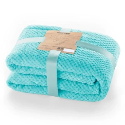 Afbeelding van DecoKing pluche Henry deken, microvezel, knuffeldeken, fleecedeken, zeteldeken, sprei, fleece, zacht, comfortabel, Scandinavische stijl, cyaanblauw, turquoise, 220 x 240 cm