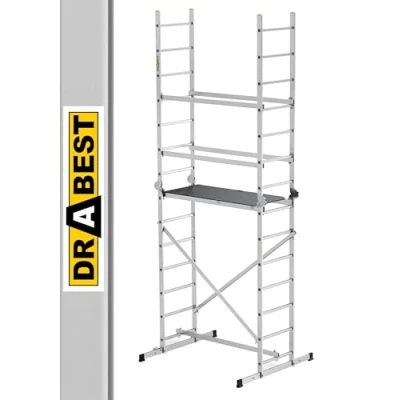 Afbeelding van DRABEST Hector Basic Vouwladder van aluminium, steiger, max. werkhoogte 4 m, multifunctionele ladder, trapladder voor tuin, huishouden, bouw