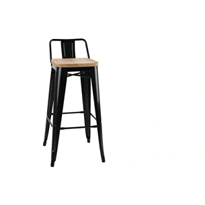 Afbeelding van Bolero Bistro hoge barstoel met houten zitting zwart (4 stuks)