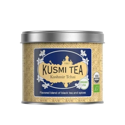 Afbeelding van Kusmi Tea Biologische Kashmir Tsjai zwarte thee op smaak gebracht met anijs, kardemom, kaneel, gember en kruidnagel Metalen theedoos 100 g Hoeveelheid voor ca. 50 kopjes