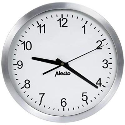 Afbeelding van Alecto AK 10 Grote analoge wandklok, aluminium White Silver