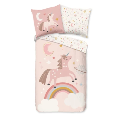 Afbeelding van Dekbedovertrek voor Kinderen 135x200 cm Eenhoorn, Regenboog en Sterren Print Roze 1 Persoons