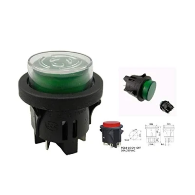 Afbeelding van Drukschakelaar met waterdichte afdekking, montage Ø 25 mm, 250 V, 16 A, lichtgroen, platte stekker 6,3 mm (2)