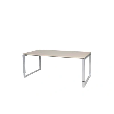 Afbeelding van Domino Plus bureau, hoogte instelbaar (62 85cm) met 180x90cm &#039;zwevend&#039; robson eiken 25mm blad en aluminium (RAL9006) O poot frame
