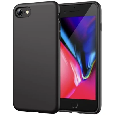 Afbeelding van JETech Siliconen beschermhoes voor iPhone SE 3/2 (model 2022/2020), 8/7, rondom bescherming, zijdezacht gevoel, zachte binnenvoering van microvezel (zwart)