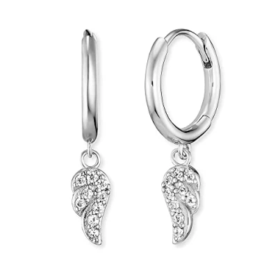 Afbeelding van Engelsrufer Dames creool van Sterling zilver met een zilveren beweegbare vleugels besetzt zirkoniastenen Clipsluiting nikkelvrij Maat: 23mm, zilver, Zirkonia