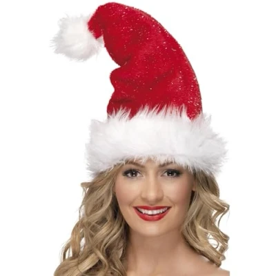 Afbeelding van Smiffys Kerstmuts Met glitters Deluxe