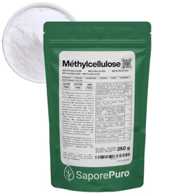 Afbeelding van SaporePuro Méthylcellulose en Poudre 250 g Épaississant Naturel Sans Gluten E461 pour Usage Alimentaire, Cosmétique et Industriel