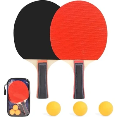 Afbeelding van Tafeltennisracketset, tafeltennisset met 2 rackets en 3 ballen, tafeltennisracketset zak voor professionele beginners