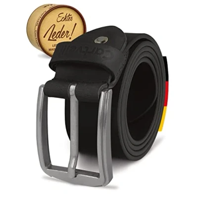 Afbeelding van Cartvelli Vintage leren riem voor heren, 40 mm, gemaakt in Duitsland, met geschenkdoos, zilveren gesp van echt leer zwart.