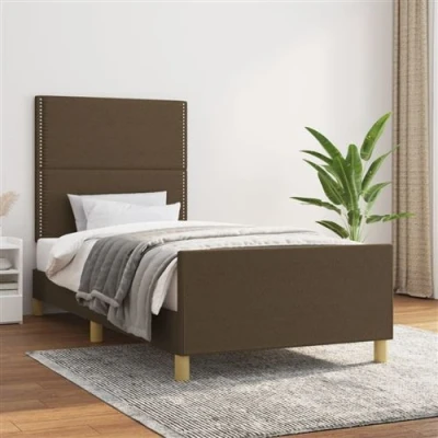 Afbeelding van vidaXL Bedframe met hoofdbord stof donkerbruin 80x200 cm
