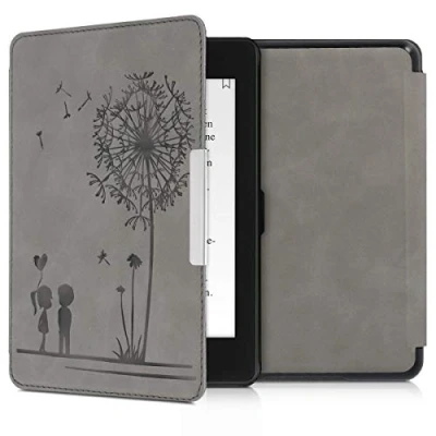 Afbeelding van kwmobile e reader hoes geschikt voor Amazon Kindle Paperwhite (10. Gen 2018) Case van kunstleerleer Paardenbloemen Liefde design In grijs