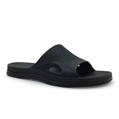 Afbeelding van HEVA Pantoffels voor heren met open teen, badkamer, strand, binnen, zwart.