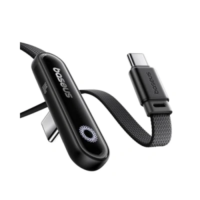 Afbeelding van Baseus USB C kabel met 90 elleboog, 100 W type naar E Sport, snellaadkabel sfeerlicht, 480 MB/s, gevlochten metalen voor iPhone 16/16Pro/16Pro Max/15, Samsung S24U