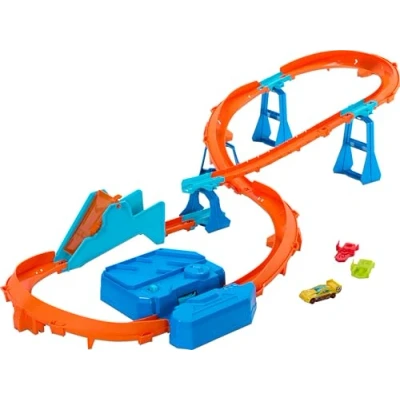 Afbeelding van Hot Wheels JDB49 Kit de construction voiture jouet avec accélérateur motorisé, véhicule à l&#039;échelle 1:64, système connexion rapide piste, saut, distance