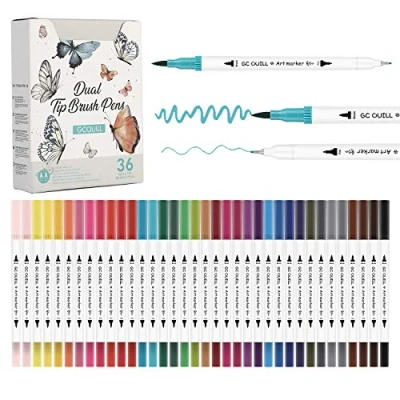 Afbeelding van GC QUILL 36 viltstiften met dubbele punt penseel en fijne pen voor aquarel, tekenen, belettering, bullet journal, kalligrafie 36W