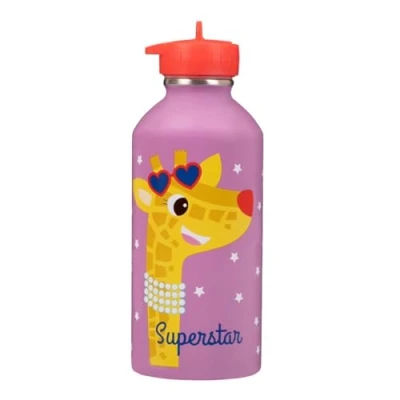 Afbeelding van DRAEGER PARIS Roestvrijstalen drinkfles voor kinderen, gemakkelijk te reinigen, herbruikbare drinkfles, ideaal park, school, inhoud 300 ml, 17 cm x 6,5 cm, paars, ingeschreven bericht: Superstar