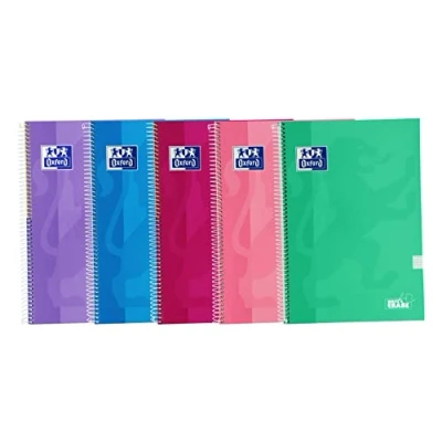 Afbeelding van Oxford, Set van 5 A4 schriften, geruit, 4 x 4, extra harde kaft, 80 vellen, trendy kleuren