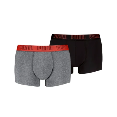 Afbeelding van Puma MEN Everyday Trunks 2 PACK Onderbroeken, Heren, Maat: Small, Mid grey melange/black