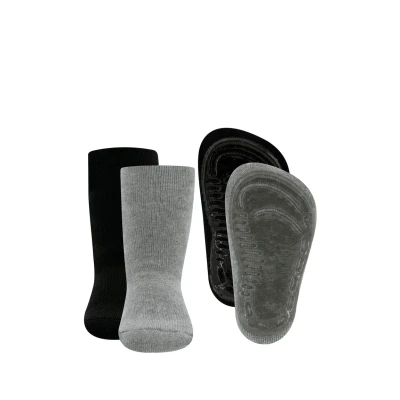 Afbeelding van EWERS Set van 2 effen veiligheidssokken, antislip sokken met rubberen zool, gemaakt in Duitsland, paar kindersokken, Zwart Grijs