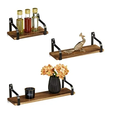 Afbeelding van Relaxdays wandplank hout set van 3 stuks boekenplank zwevend fotolijstplank zwart