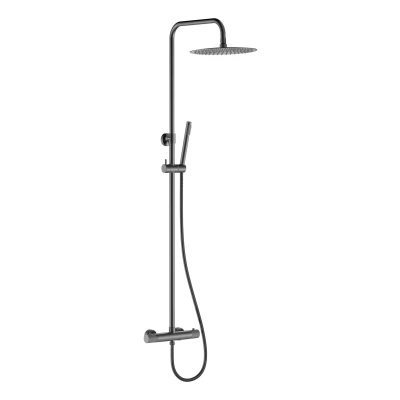 Afbeelding van Wiesbaden Ribbd thermostatische regendoucheset opbouw gunmetal