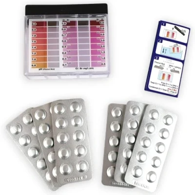 Afbeelding van Premium testset voor chloor en pH waarde van het zwembad, inclusief 60 sneltesttabletten, 30 x DPD1 chloortabletten tabletten, fenolrood,