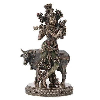 Afbeelding van Veronese Design Beeld/figuur Krishna met Heilige Koe Gebronsd beeld Zeer gedetailleerd (hxbxd) ca. 27cm x 16cm 12,5cm