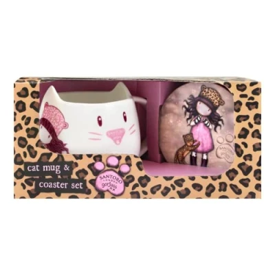 Afbeelding van Set Gorjuss Purrrrrfect love Kopp Onderzetters 2 Onderdelen Keramisch Luipaard