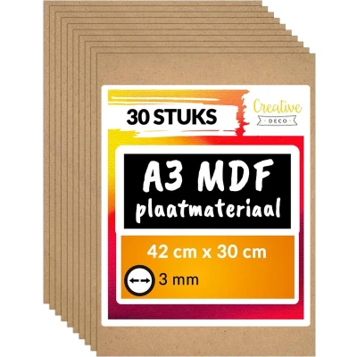 Afbeelding van Creative Deco 30 x A3 MDF Plaat 420x300x3mm Lasersnijden, Freeswerk, DIY, Kunstprojecten