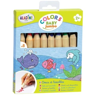 Afbeelding van Aladine Colors Baby Jumbo 8 kleurpotloden zacht en wasbaar potloden gemakkelijk vast te pakken vanaf 2 jaar