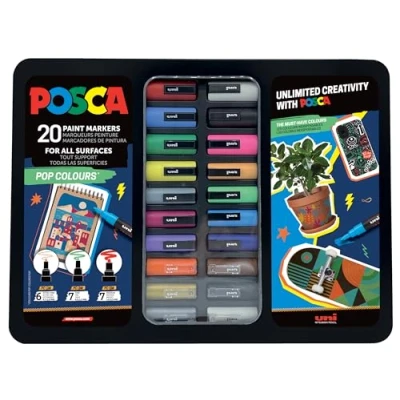 Afbeelding van Posca paintmarkers, metalen doos van 20 stuks, assorti, ontwerp Pop Colours