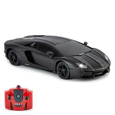 Afbeelding van Lamborghini Aventador officieel gelicentieerde auto met werkverlichting, radiografisch bestuurbaar op de weg, schaal 1:24, 2,4 GHz, mat zwart, uitstekend speelgoed voor jongens en meisjes