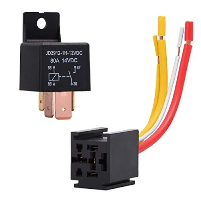 Afbeelding van Ehdis 1 stuks universeel relais met socketharnas, 4 polig, 80 A, 12 V, aan/uit, normaal open, SPST relaiscontacten voor zware auto, vrachtwagen, motorfiets, boot