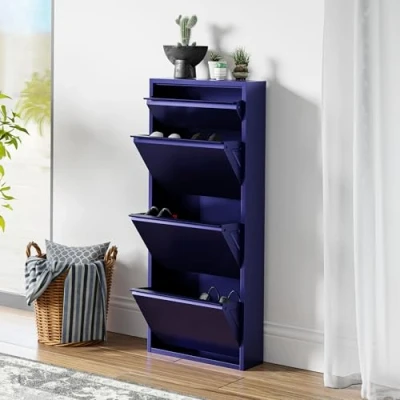 Afbeelding van Schoenenkast Sokndal 4 kleppen middernachtblauw 118x50x15 cm [en.casa]