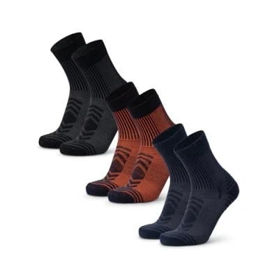 Afbeelding van DANISH ENDURANCE Lichte wandelsokken van merinowol, anti blaren, heren en dames, 5 stuks, Veelkleurig (1x marineblauw/oranje, 1x zwart, marineblauw), 35 38
