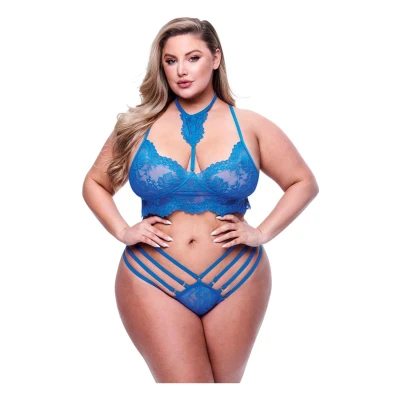Afbeelding van Queen Size 2 Delige Kanten Lingerie Set Blauw