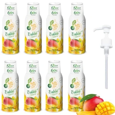 Image de FruttaMax Lot de 8 sirops fitness légers à faible teneur en glucides pour cadeau zéro sucre avec stévia 50 60 % fruits (8 x 500 ml) Mangue Light)