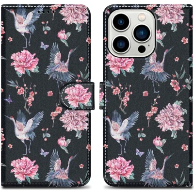 Afbeelding van Cadorabo Hoesje geschikt voor Apple iPhone 14 PRO MAX Design Kraan &amp; Bloemen No. 9 Beschermhoes Case Cover met magnetische sluiting, standaardfunctie en kaartvakje