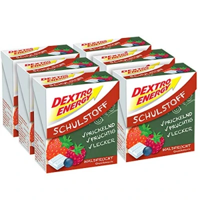 Afbeelding van Dextro Energy Schoolstof bosvruchten/mini druivensuiker tabletten met snel beschikbare glucose en prikkelplezier, verpakking van 6 (6 x 50 g)