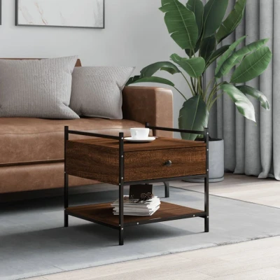 Afbeelding van Salontafel 50x50x50 cm bewerkt hout bruin eikenkleur