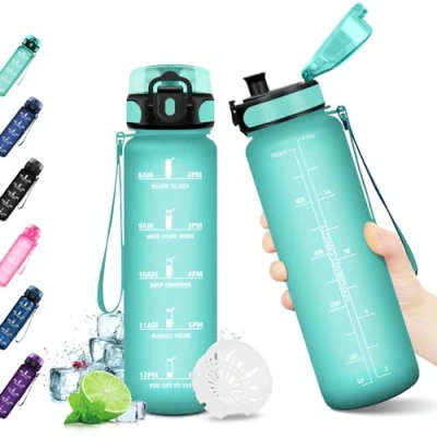Afbeelding van KollyKolla Waterfles voor kinderen, 500 ml, met tijdsaanduiding, lekvrije fles, BPA vrij, fles filter, fiets, school, camping, buiten