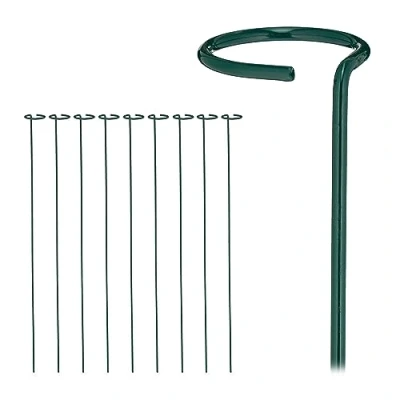 Afbeelding van Relaxdays Set van 10 metalen stokken met ring, stangen voor tuin, 80 cm lang, donkergroen
