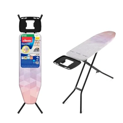 Afbeelding van Vileda Diamond Strijkplank voor stoomstations, strijkoppervlak 120 x 38 cm, titanium coating, in hoogte verstelbaar, stabiel frame, TÜV getest, Eco Pack