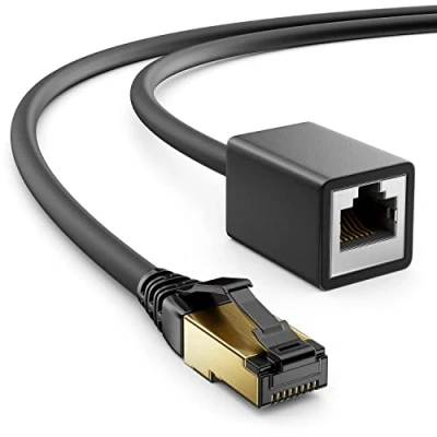 Afbeelding van deleyCON 7,5 m CAT8.1 RJ45 verlengstuk patchkabel netwerkkabel 40 GB/s 2000 MHz S/FTP koper PiMF 1 x stekker voor Ethernet LAN Gaming Streaming zwart